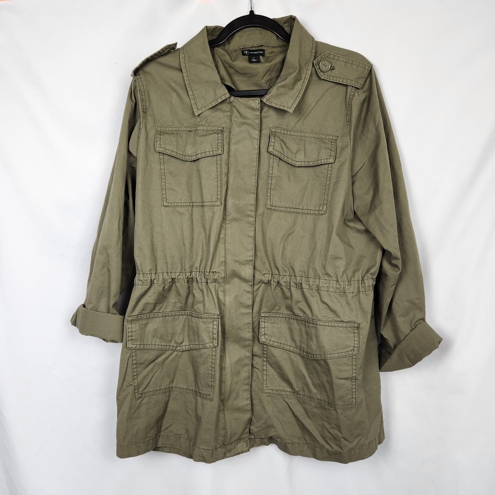 New Directions Womens Utility Jacket Lightweight‎ Cargo Olive Green Size Large